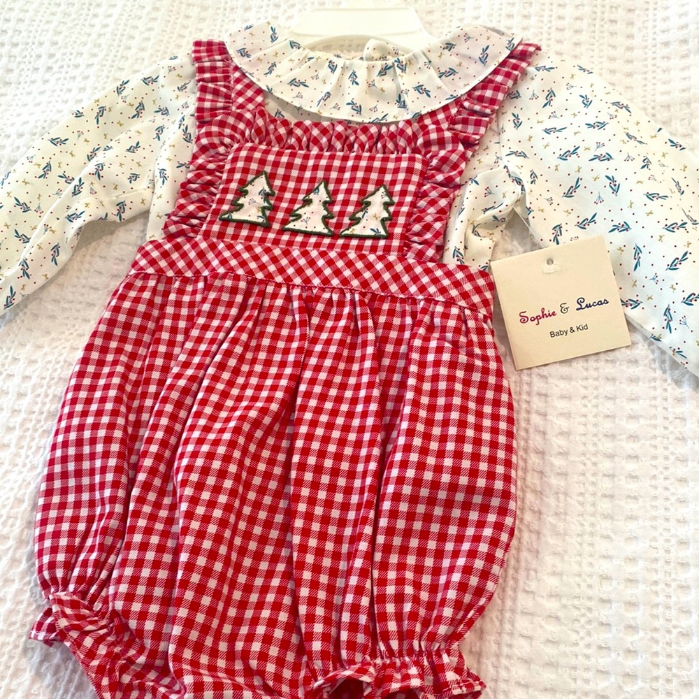 Sophie & Lucas Girl’s Christmas Tree Romper - 6M